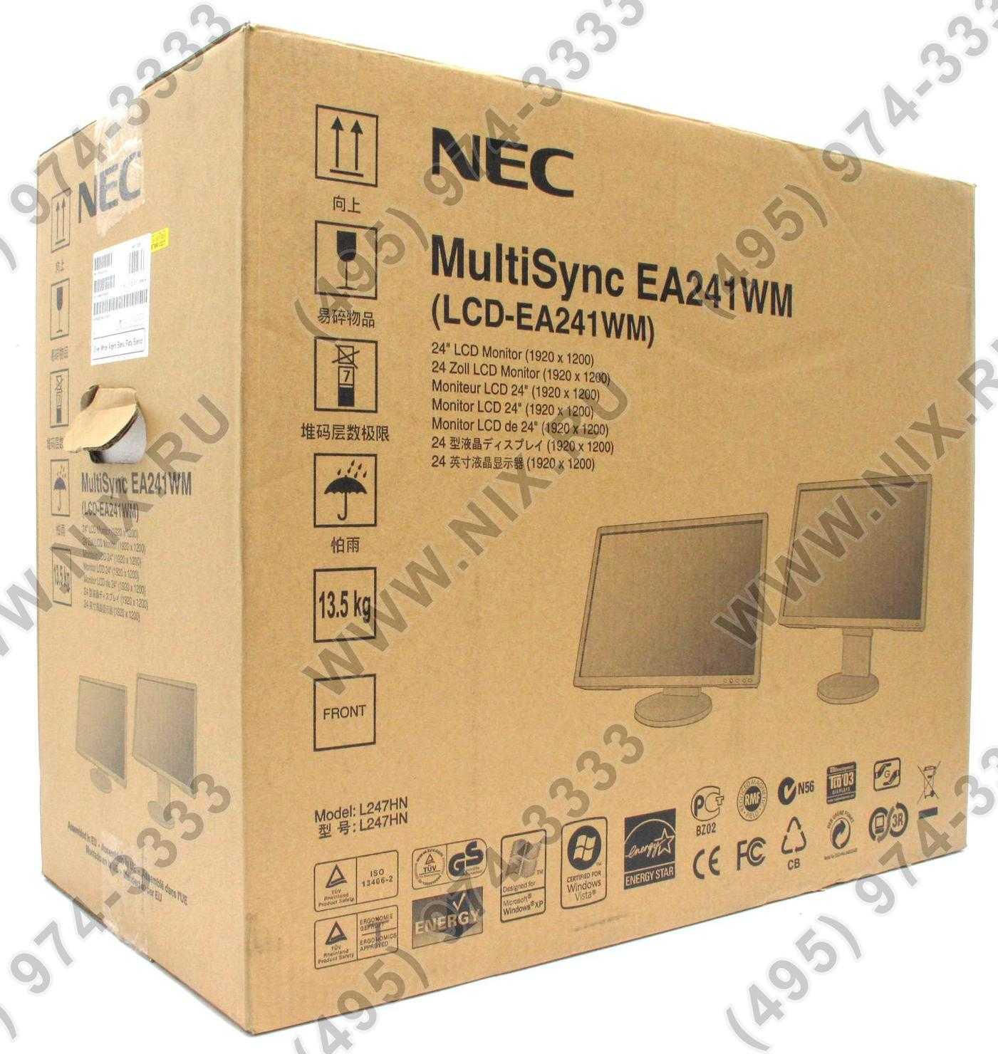 Монитор NEC MultiSync EA241WM - подробные характеристики обзоры видео фото Цены в интернет-магазинах где можно купить монитор NEC MultiSync EA241WM